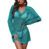 Ekouaer Womens Swimsuit Cover Ups Crochet Swim Coverup Knit Bathing Suit Knit Beach Vacation Outfits Swimwear(Mint Green)