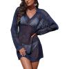Ekouaer Womens Swimsuit Cover Ups Crochet Swim Coverup Knit Bathing Suit Knit Beach Vacation Outfits Swimwear(Navy Blue)