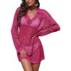 Ekouaer Womens Swimsuit Cover Ups Crochet Swim Coverup Knit Bathing Suit Knit Beach Vacation Outfits Swimwear(Rose Red)