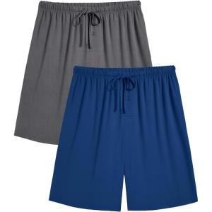 Ekouaer Mens Pajama Shorts Bamboo Rayon Pj Bottoms Soft Sleep Shorts Soft Drawstring Loungewear With Pockets 2 Pack S-3XL(01 Formal Grey and Blue)