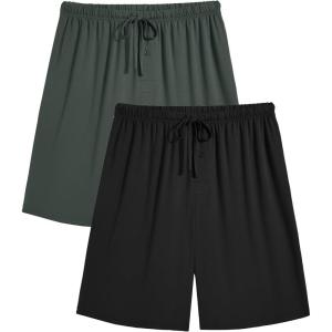 Ekouaer Mens Pajama Shorts Bamboo Rayon Pj Bottoms Soft Sleep Shorts Soft Drawstring Loungewear With Pockets 2 Pack S-3XL(Black and Blue(2 Pcs))