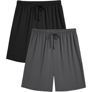 Ekouaer Mens Pajama Shorts Bamboo Rayon Pj Bottoms Soft Sleep Shorts Soft Drawstring Loungewear With Pockets 2 Pack S-3XL(Black and Dark Grey(2 Pcs))