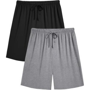 Ekouaer Mens Pajama Shorts Bamboo Rayon Pj Bottoms Soft Sleep Shorts Soft Drawstring Loungewear With Pockets 2 Pack S-3XL(Black and Light Grey(2 Pcs))
