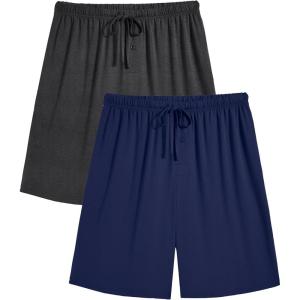 Ekouaer Mens Pajama Shorts Bamboo Rayon Pj Bottoms Soft Sleep Shorts Soft Drawstring Loungewear With Pockets 2 Pack S-3XL(Blue and Navy Blue(2 Pcs))
