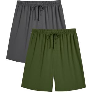 Ekouaer Mens Pajama Shorts Bamboo Rayon Pj Bottoms Soft Sleep Shorts Soft Drawstring Loungewear With Pockets 2 Pack S-3XL(Dark Grey and Army Green(2 Pcs))