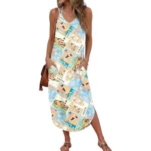 Ekouaer Women’s Swimsuit Beach Cover Up Dress Spaghetti Strap V Neck Swimwear A Line 2026 Bathing Suit Coverups with Pockets(Multicolor Pictorial)