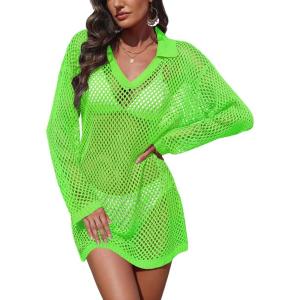 Ekouaer Womens Swimsuit Cover Ups Crochet Swim Coverup Knit Bathing Suit Knit Beach Vacation Outfits Swimwear(Lemon Green)