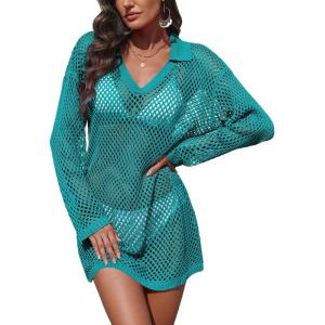 Ekouaer Womens Swimsuit Cover Ups Crochet Swim Coverup Knit Bathing Suit Knit Beach Vacation Outfits Swimwear(Mint Green)