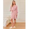 Ekouaer Waffle Robes for Women Bathrobe Lightweight Knee Length 3/4 Sleeve Knit Bath Robes Female Loungewear with Pockets(Misty Rose)