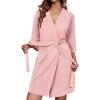 Ekouaer Waffle Robes for Women Bathrobe Lightweight Knee Length 3/4 Sleeve Knit Bath Robes Female Loungewear with Pockets(Misty Rose)