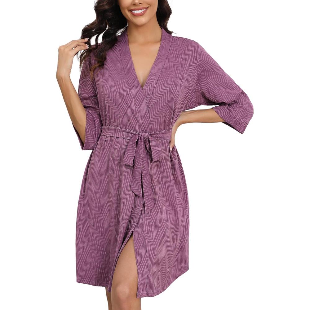 imageEkouaer Robes for Women Bathrobe Soft Lightweight Knee Length Loungewear