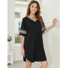 Ekouaer Nightgowns for Women Cotton Night Gown Short Sleeve Sleepwear V Neck Color Block Sleep Shirts Ladies Night Shirts(A_a_black)