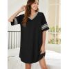 Ekouaer Nightgowns for Women Cotton Night Gown Short Sleeve Sleepwear V Neck Color Block Sleep Shirts Ladies Night Shirts(A_a_black)