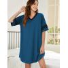 Ekouaer Nightgowns for Women Cotton Night Gown Short Sleeve Sleepwear V Neck Color Block Sleep Shirts Ladies Night Shirts(A_blue)