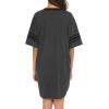Ekouaer Nightgowns for Women Cotton Night Gown Short Sleeve Sleepwear V Neck Color Block Sleep Shirts Ladies Night Shirts(A_dark Grey)