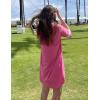 Ekouaer Nightgowns for Women Cotton Night Gown Short Sleeve Sleepwear V Neck Color Block Sleep Shirts Ladies Night Shirts(A_hot Pink)