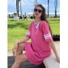Ekouaer Nightgowns for Women Cotton Night Gown Short Sleeve Sleepwear V Neck Color Block Sleep Shirts Ladies Night Shirts(A_hot Pink)