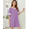 Ekouaer Nightgowns for Women Cotton Night Gown Short Sleeve Sleepwear V Neck Color Block Sleep Shirts Ladies Night Shirts(A_lilac)