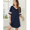 Ekouaer Nightgowns for Women Cotton Night Gown Short Sleeve Sleepwear V Neck Color Block Sleep Shirts Ladies Night Shirts(A_navy Blue)
