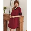 Ekouaer Nightgowns for Women Cotton Night Gown Short Sleeve Sleepwear V Neck Color Block Sleep Shirts Ladies Night Shirts(A_wine Red)