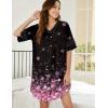 Ekouaer Nightgowns for Women Cotton Night Gown Short Sleeve Sleepwear V Neck Color Block Sleep Shirts Ladies Night Shirts(B_cherry Blossoms Black)