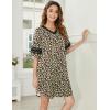 Ekouaer Nightgowns for Women Cotton Night Gown Short Sleeve Sleepwear V Neck Color Block Sleep Shirts Ladies Night Shirts(B_leopard)
