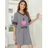 Ekouaer Nightgowns for Women Cotton Night Gown Short Sleeve Sleepwear V Neck Color Block Sleep Shirts Ladies Night Shirts(C_i Love Sleep Grey)