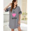 Ekouaer Nightgowns for Women Cotton Night Gown Short Sleeve Sleepwear V Neck Color Block Sleep Shirts Ladies Night Shirts(C_i Love Sleep Grey)