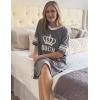 Ekouaer Nightgowns for Women Cotton Night Gown Short Sleeve Sleepwear V Neck Color Block Sleep Shirts Ladies Night Shirts(C_queen Grey)