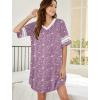 Ekouaer Nightgowns for Women Cotton Night Gown Short Sleeve Sleepwear V Neck Color Block Sleep Shirts Ladies Night Shirts(C_stars Purple)