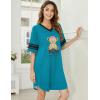 Ekouaer Nightgowns for Women Cotton Night Gown Short Sleeve Sleepwear V Neck Color Block Sleep Shirts Ladies Night Shirts(C_teddy Blue)