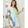 Ekouaer Nightgowns for Women Cotton Night Gown Short Sleeve Sleepwear V Neck Color Block Sleep Shirts Ladies Night Shirts(Tie Dye Green)