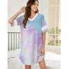 Ekouaer Nightgowns for Women Cotton Night Gown Short Sleeve Sleepwear V Neck Color Block Sleep Shirts Ladies Night Shirts(Tie Dye Purple)
