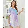Ekouaer Nightgowns for Women Cotton Night Gown Short Sleeve Sleepwear V Neck Color Block Sleep Shirts Ladies Night Shirts(Tie Dye Purple)