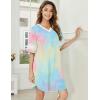 Ekouaer Nightgowns for Women Cotton Night Gown Short Sleeve Sleepwear V Neck Color Block Sleep Shirts Ladies Night Shirts(Tie Dye Yellow)
