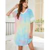 Ekouaer Nightgowns for Women Cotton Night Gown Short Sleeve Sleepwear V Neck Color Block Sleep Shirts Ladies Night Shirts(Tie Dye Yellow)