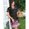 Ekouaer Nightgowns for Women House Dress with Pockets Snap Front House Coat Short Sleeve Duster Moo Moos Sleepwear S-3XL(Black Pink Sakura)