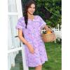 Ekouaer Nightgowns for Women House Dress with Pockets Snap Front House Coat Short Sleeve Duster Moo Moos Sleepwear S-3XL(Floral Purple)