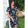 Ekouaer Nightgowns for Women House Dress with Pockets Snap Front House Coat Short Sleeve Duster Moo Moos Sleepwear S-3XL(Navy Hawaiian Leaves)