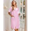 Ekouaer Nightgowns for Women House Dress with Pockets Snap Front House Coat Short Sleeve Duster Moo Moos Sleepwear S-3XL(Pink Striped)