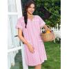 Ekouaer Nightgowns for Women House Dress with Pockets Snap Front House Coat Short Sleeve Duster Moo Moos Sleepwear S-3XL(Pink Striped)