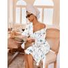 Ekouaer Robes for Women Waffle Knit Bathrobe Lightweight Kimono Robe Knee Length Loungewear with Pockets(White Blue Flowers)