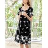 Ekouaer Women’s House Dress – Pleated Nightgown with Short Sleeves & Pockets(Black Butterfly)