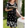 Ekouaer Women’s House Dress – Pleated Nightgown with Short Sleeves & Pockets(Black Butterfly)