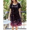 Ekouaer Women’s House Dress – Pleated Nightgown with Short Sleeves & Pockets(Black Sakura)