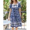 Ekouaer Women’s House Dress – Pleated Nightgown with Short Sleeves & Pockets(Blue Bohemian Flowers)