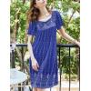 Ekouaer Women’s House Dress – Pleated Nightgown with Short Sleeves & Pockets(Blue Ethnic Positioning)