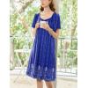 Ekouaer Women’s House Dress – Pleated Nightgown with Short Sleeves & Pockets(Blue Ethnic Positioning)