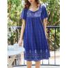 Ekouaer Women’s House Dress – Pleated Nightgown with Short Sleeves & Pockets(Blue Ethnic Positioning)