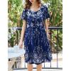 Ekouaer Women’s House Dress – Pleated Nightgown with Short Sleeves & Pockets(Blue Ethnic Style)
